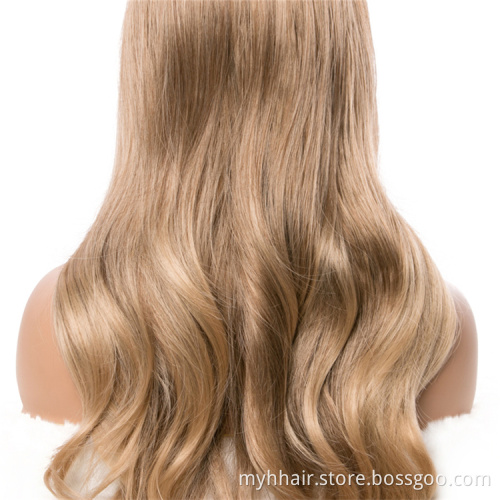 Long Wavy Ombre Blonde Wigs Brown Mix Color,Synthetic Wigs For Women Natural Middle Part Wig Hair